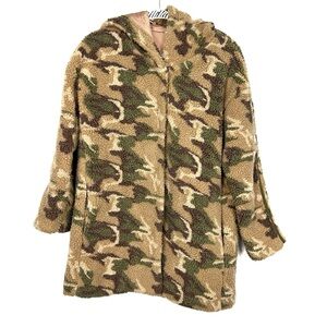 En Crème Camo long Length Fleece Trench Coat